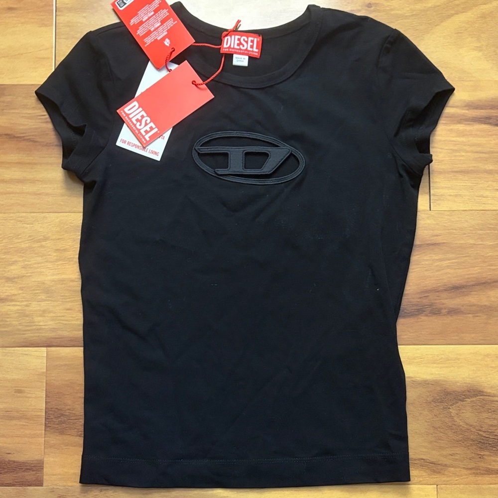 Diesel Women's Black Tee with Logo Patch